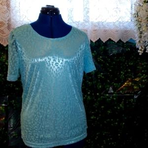 Cathy Daniel's Teal Lace Leopard Print Top